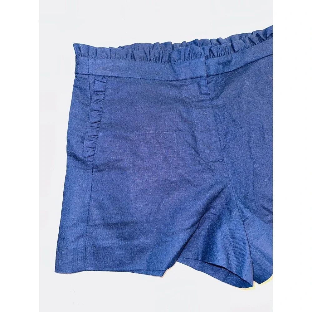 D4 J Crew Shorts Linen Navy‎ Blue Ruffle Size 6 Women's 3